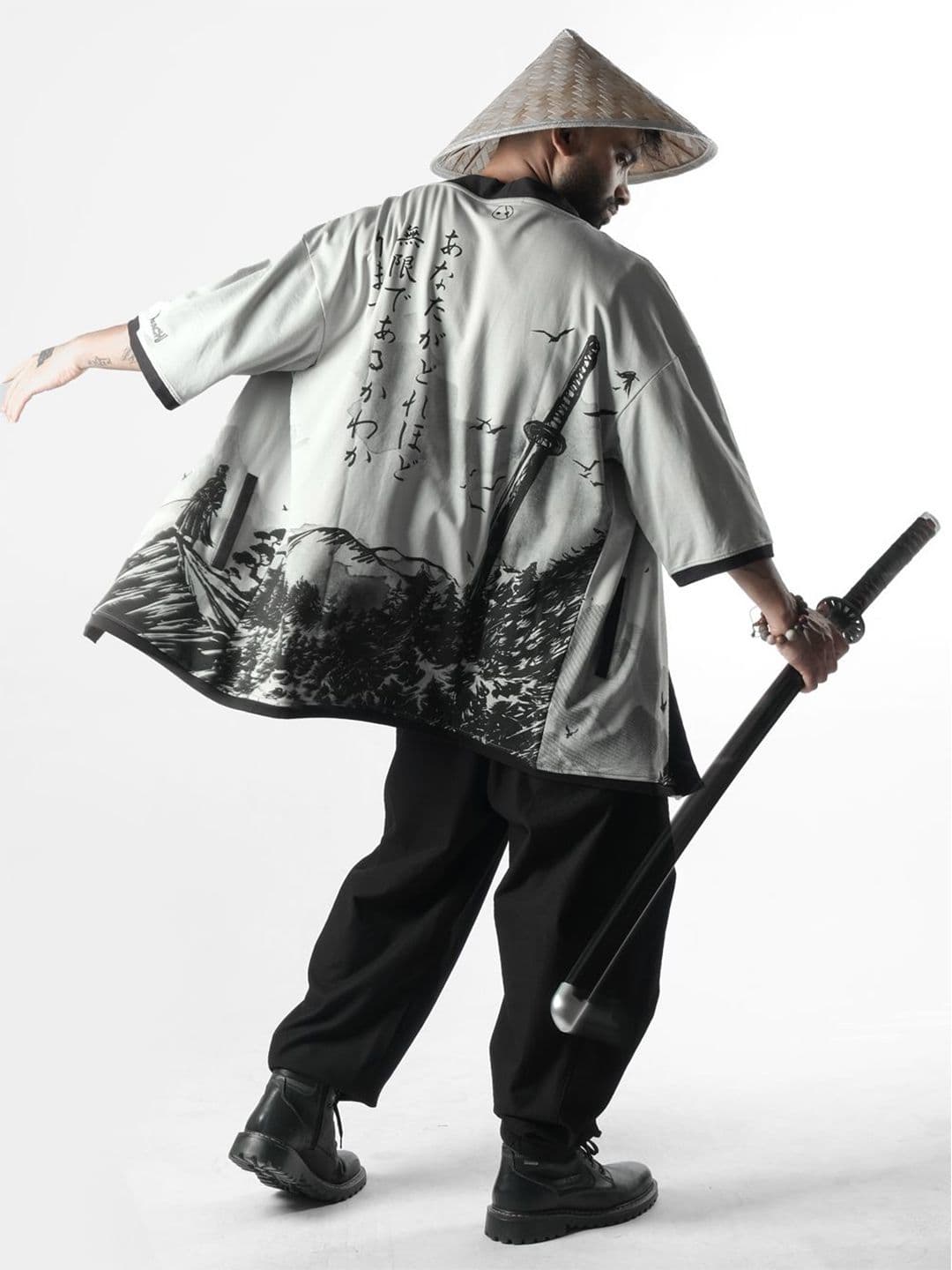 Xenpachi Vagabond Anime Infinite Printed Japanese Text Cotton Kimono - view 1