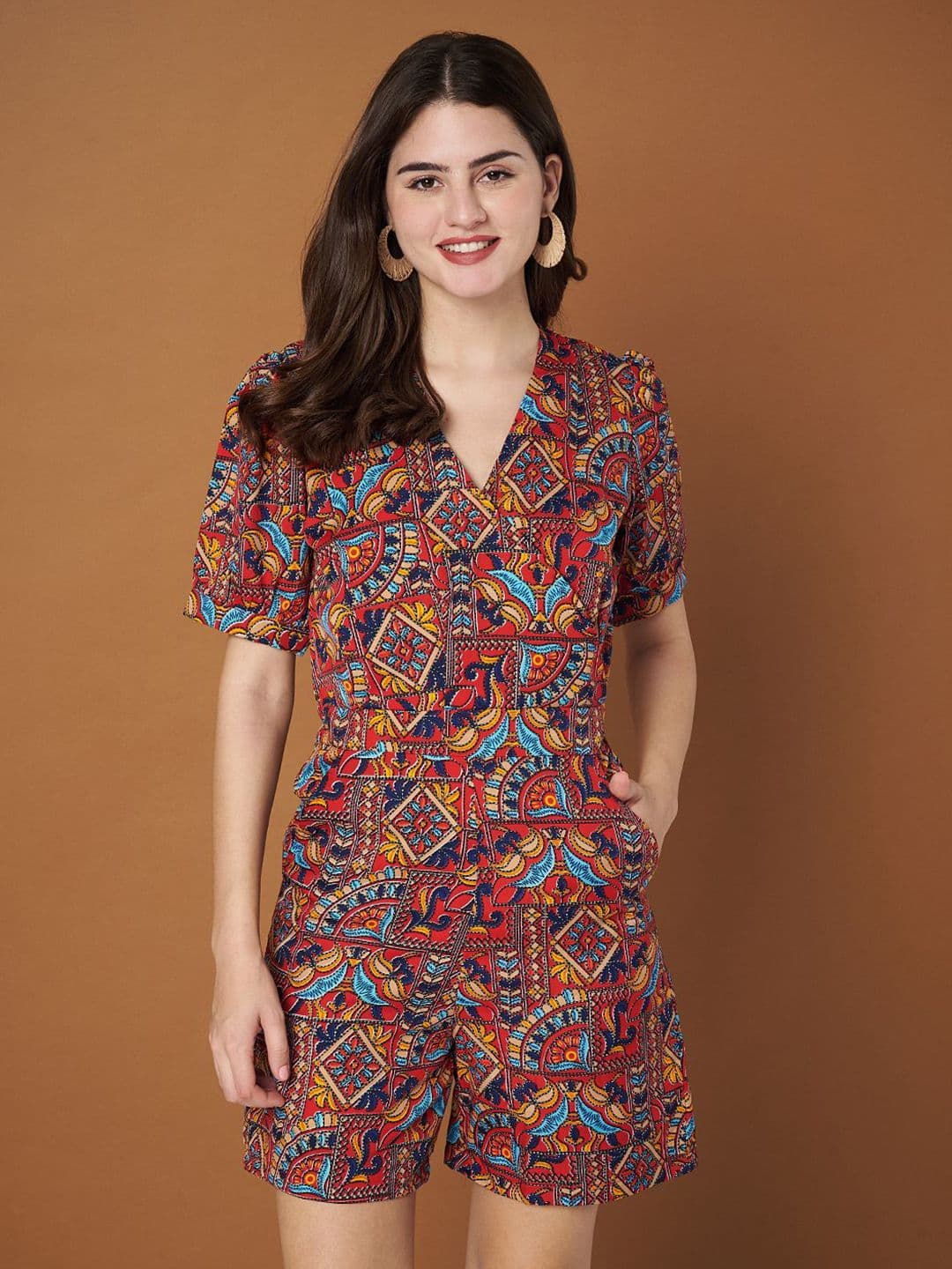 BRINNS Abstract Printed V-Neck Puffed Sleeves Playsuit - view 1