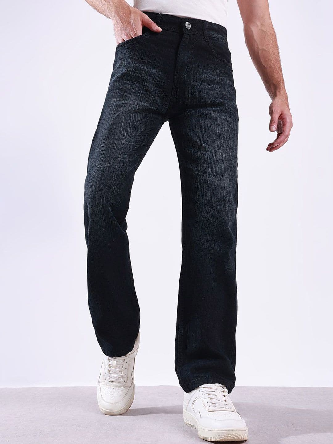 Hence Men Self Design Loose Baggy Fit Mid-Rise Cotton Jeans - view 1