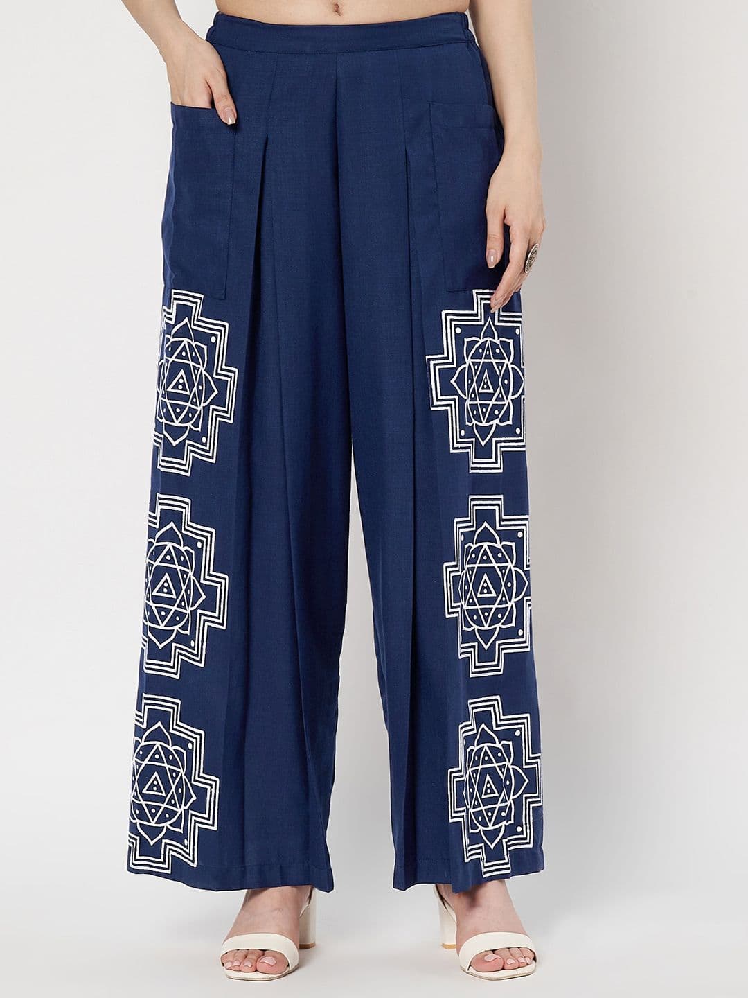 9rasa Women Geometric Embroidered Cotton Straight Fit Palazzos - view 1