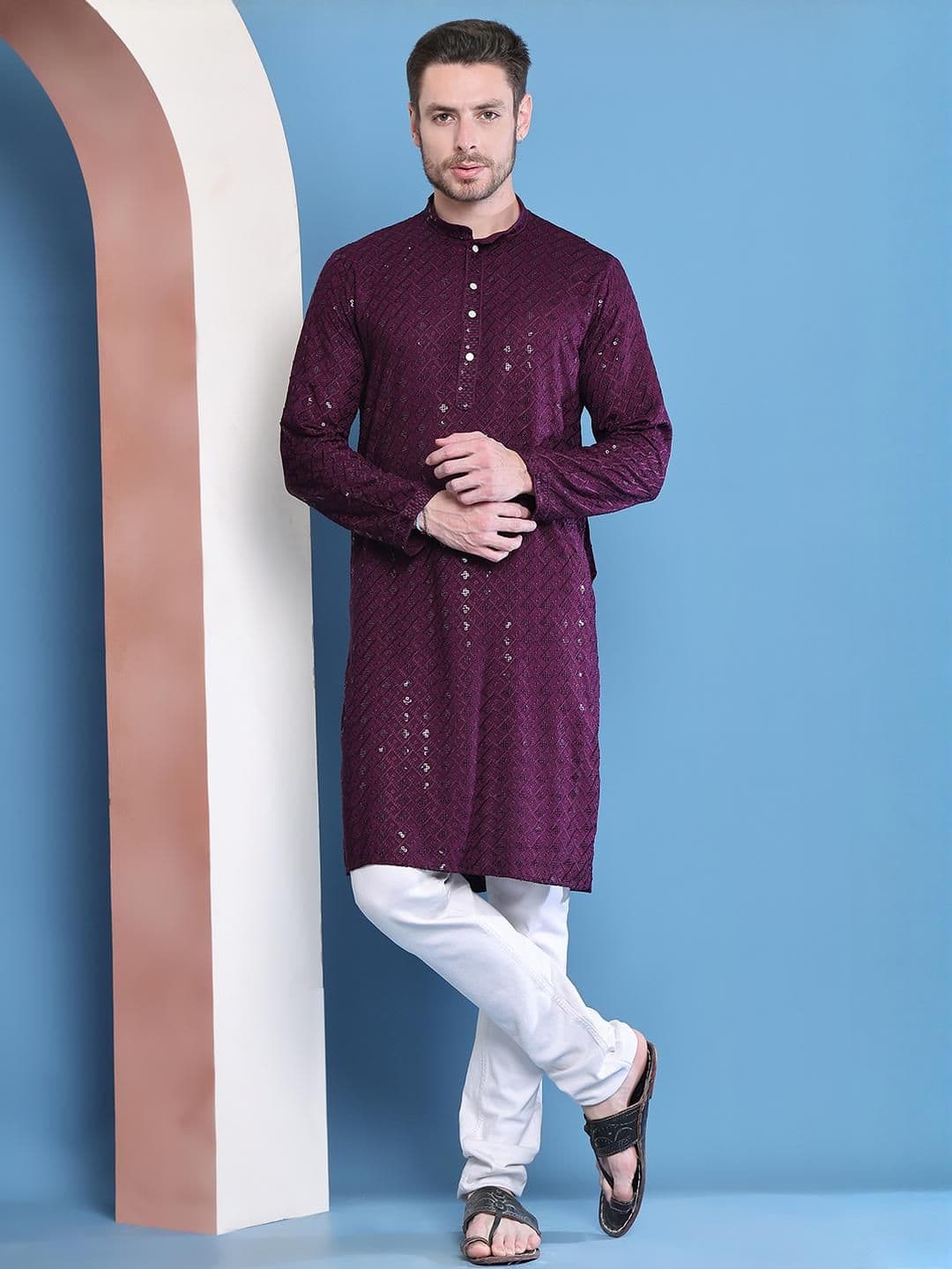 GRAGE Men Purple Kurtas - view 1