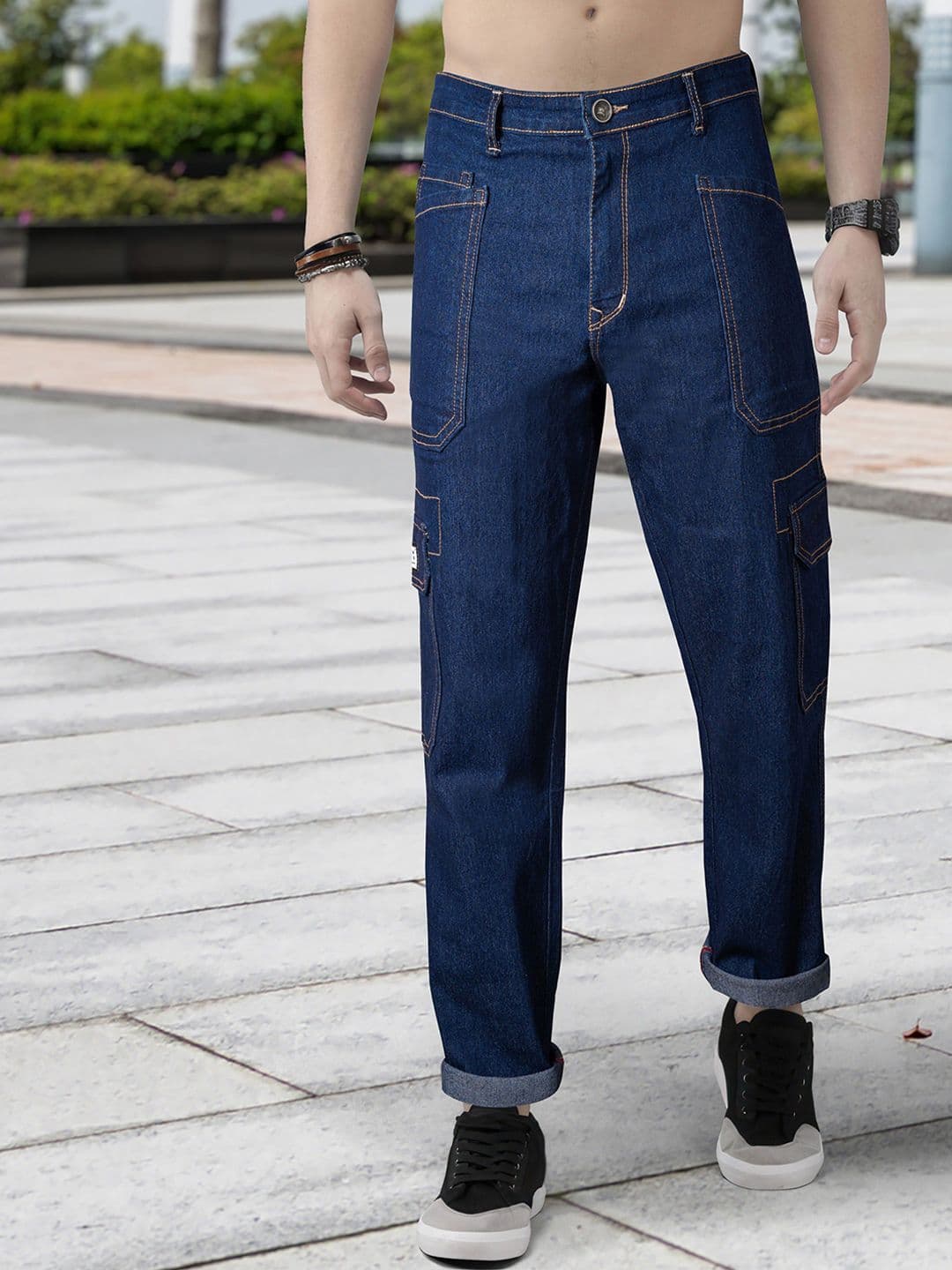 RIG BONE Men Loose Relaxed Fit Mid-Rise Light Fade Stretchable Cargo Styles Jeans - view 1
