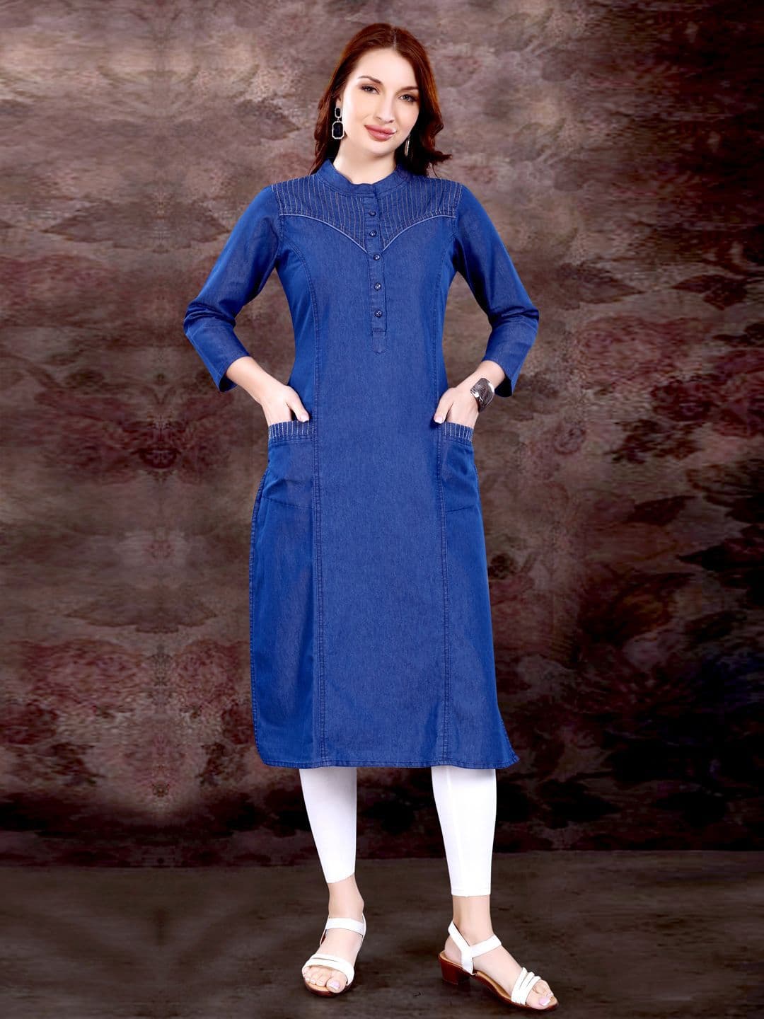 SK Creation Women Mandarin Collar Straight Kurta - view 1