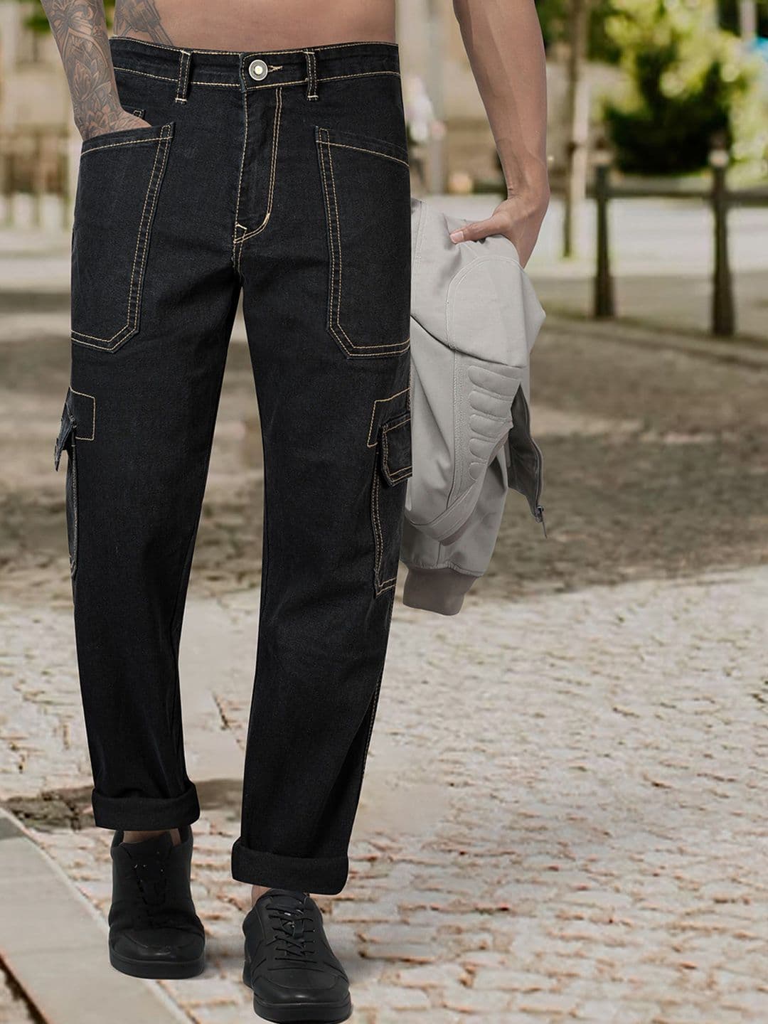 RIG BONE Men Loose Relaxed Fit Mid-Rise Stretchable Cargo Styles Denim Jeans - view 1