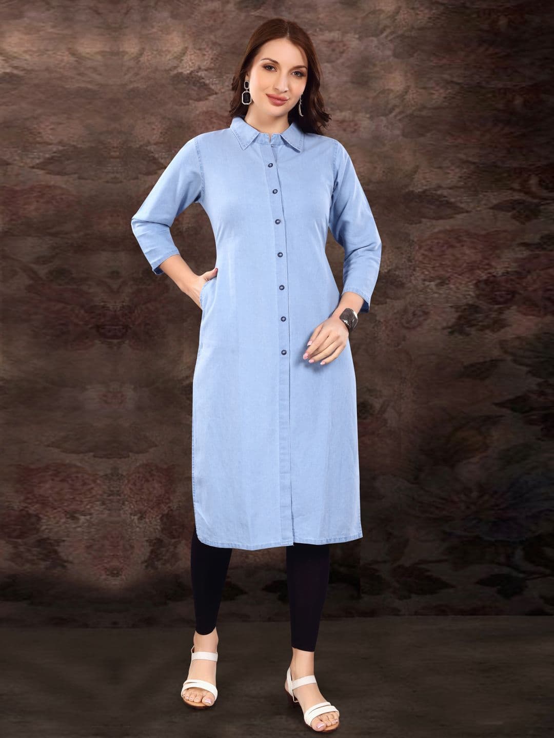 SK Creation Women Shirt Collar Straight Kurta - view 1