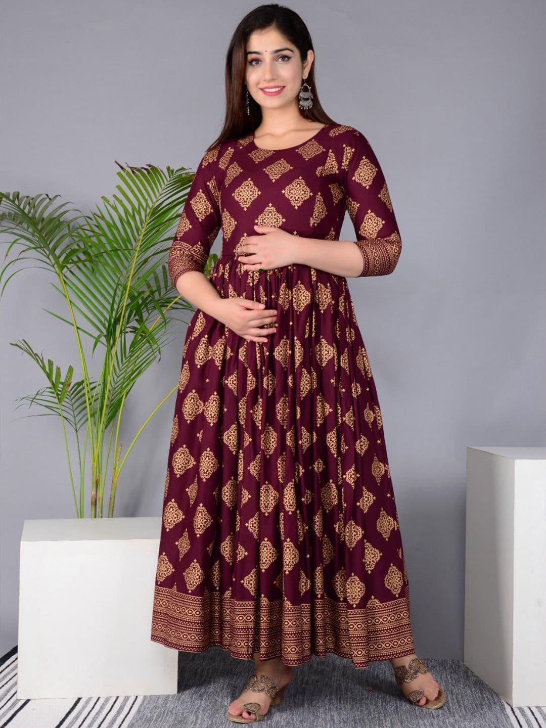 RANGEELO JAIPUR Floral Printed Maternity Anarkali Kurta - view 1