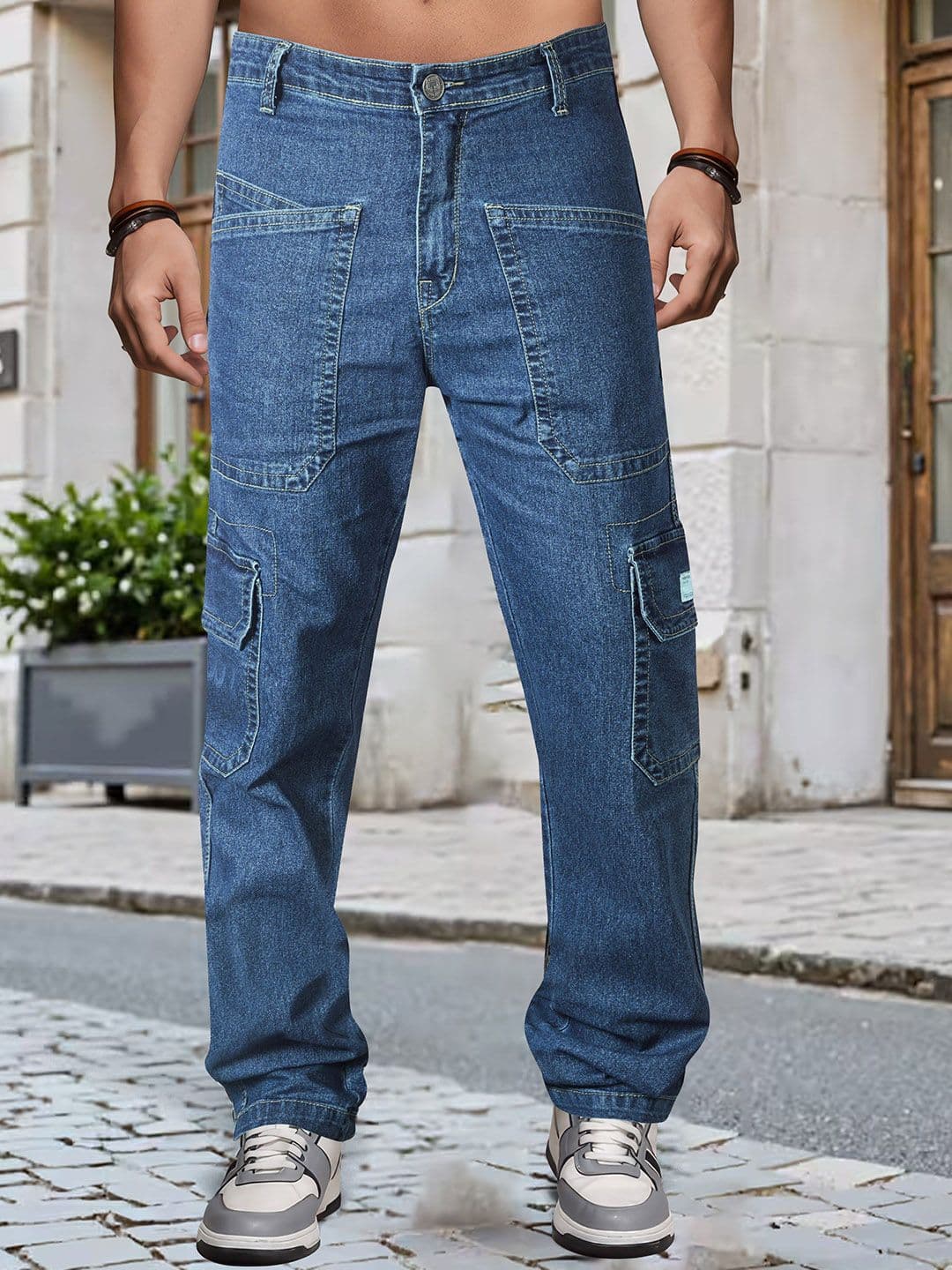 RIG BONE Men Loose Relaxed Fit Mid-Rise Light Fade Cargo Stretchable Jeans - view 1
