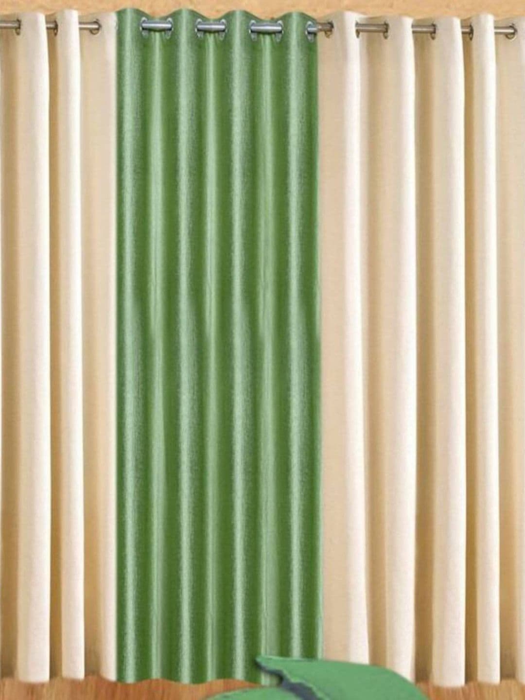 BELLA TRUE 3 Pcs Green & Cream Long Door Curtains - view 1