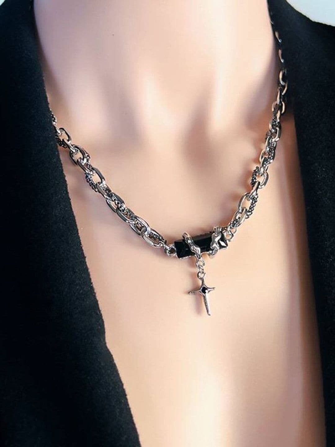 The Roadster Lifestyle Co. Men Rhodium-Plated Contemporary Stones Studded Pendant