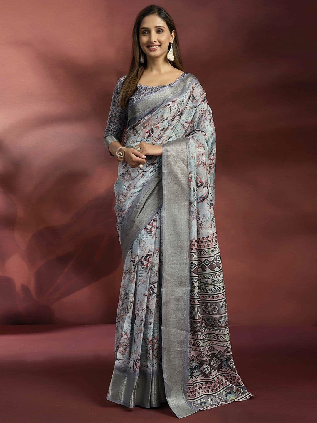 Mitera Ethnic Motifs Printed Zari Ready to Wear Saree - view 1