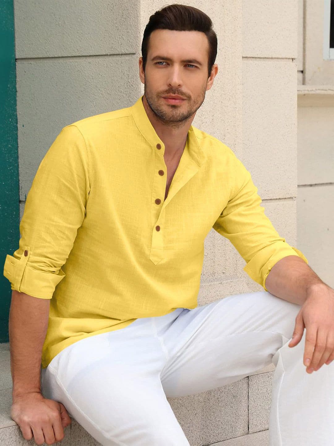 Zombom Men Mandarin Collar Straight Kurta - view 1