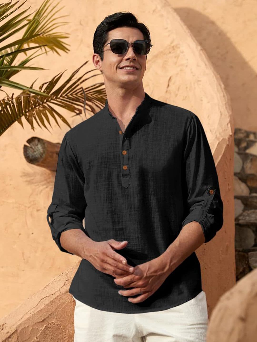 Zombom Men Solid Mandarin Collar Straight Kurta - view 1