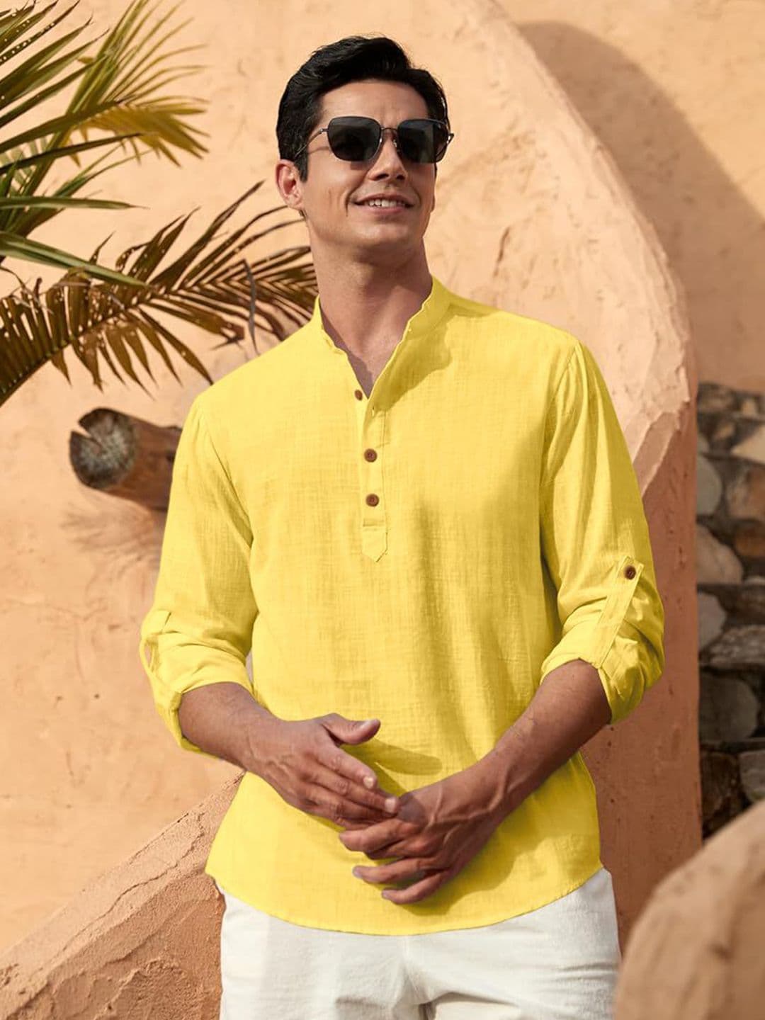 Zombom Men Band Collared Straight Kurta - view 1