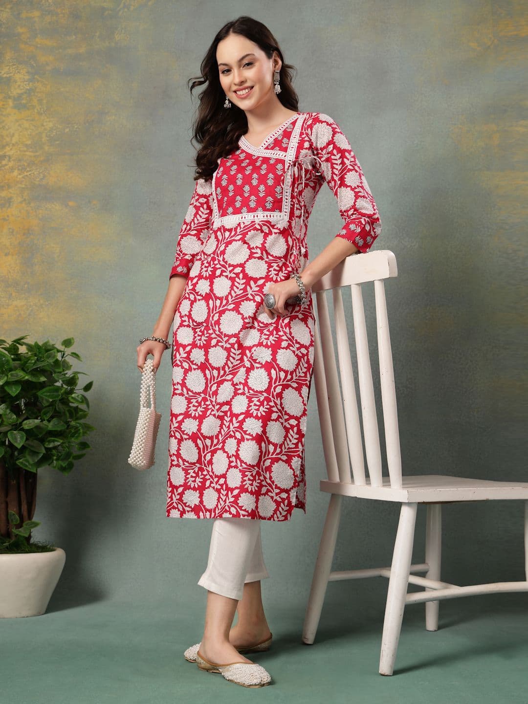 God Bless Women Floral Printed Pure Cotton Gotta Patti Kurta - view 1