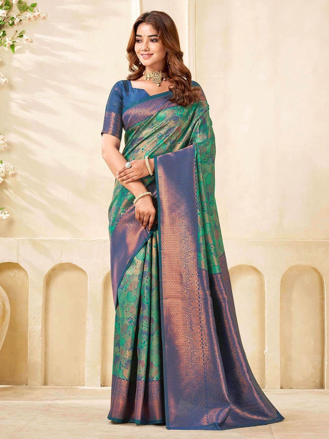 Mitera Floral Woven Design Zari Saree With Unstiched Blouse Piece - view 1