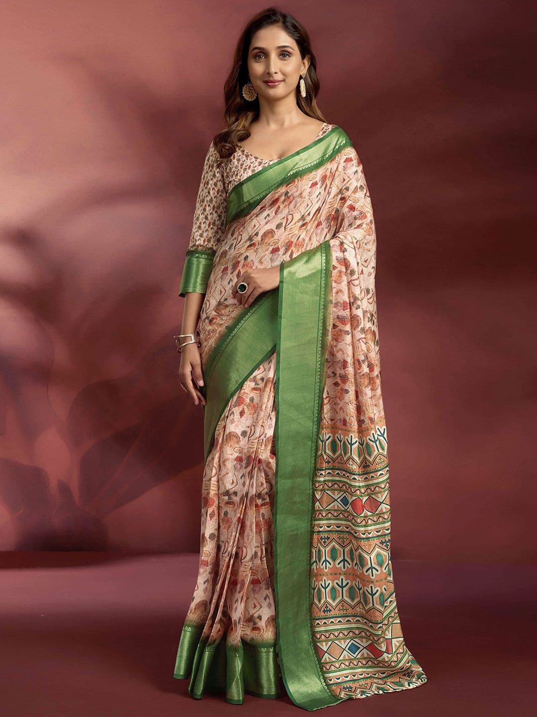 Mitera Floral Printed Zari Ready to Wear Saree - view 1
