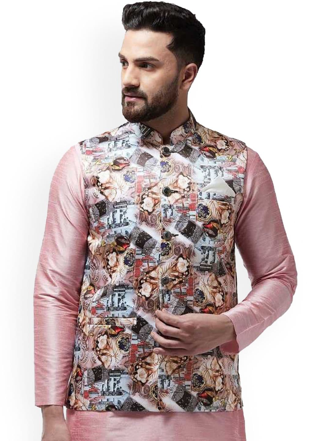 B BEN Printed Mandarin Collar Neck Woven Nehru Jacket - view 1