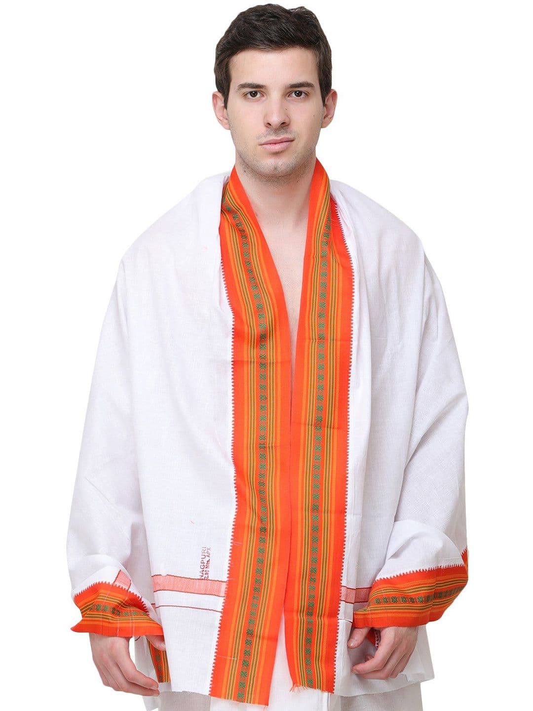 Exotic India Plain Angavastram with Thread Woven Border - view 1