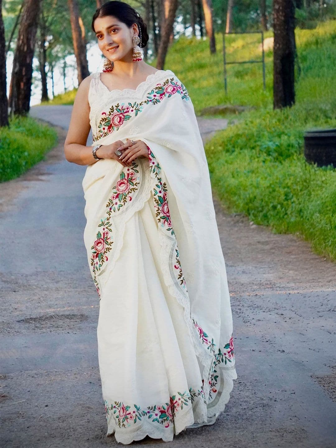 all about you Floral Embroidered Tussar Saree - view 1