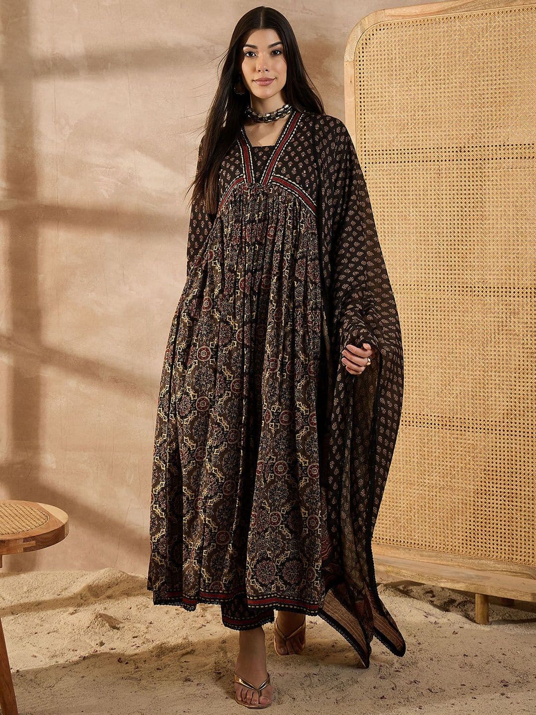 CHETI Women Ethnic Motifs Printed Pure Cotton Anarkali Kurta with Trousers & Dupatta - view 1