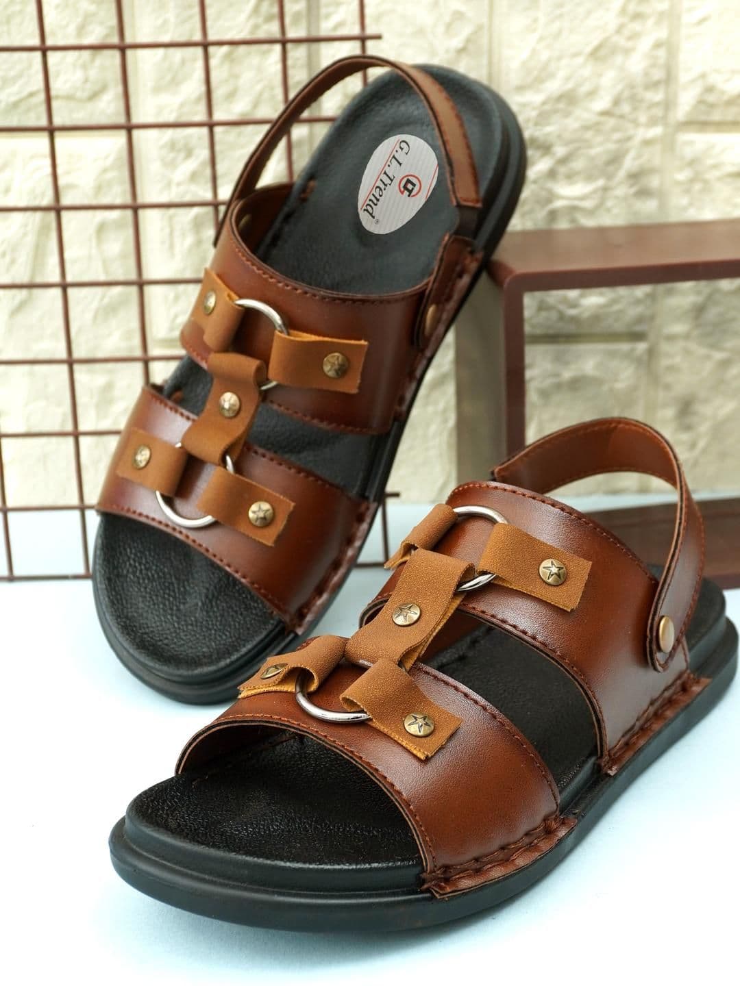 G L Trend Men Tan Leather Cushioned footbed Water-Resistant Slip-on Sandals - view 1