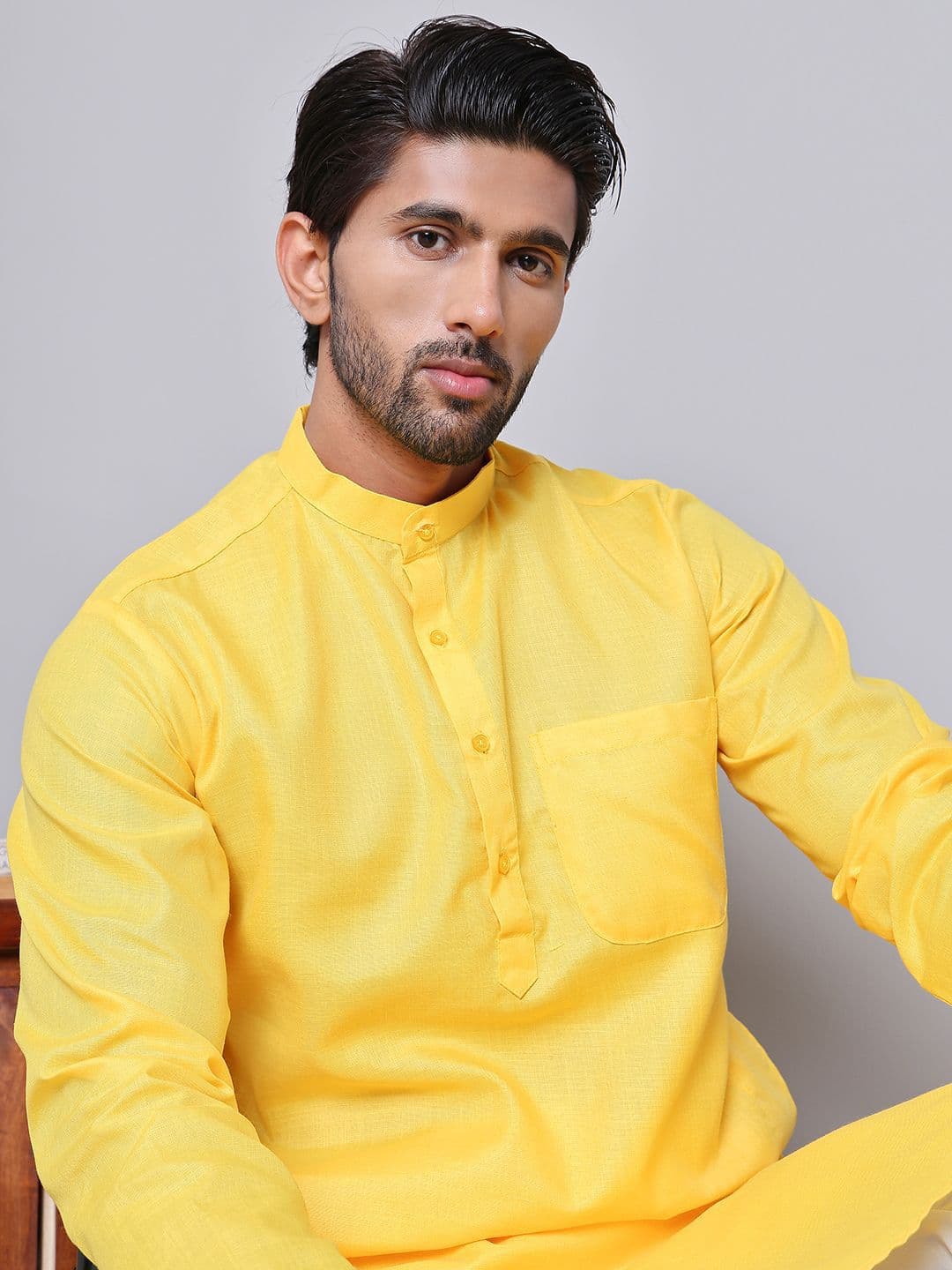 Jompers Band Collar Cotton Straight Kurta - view 1