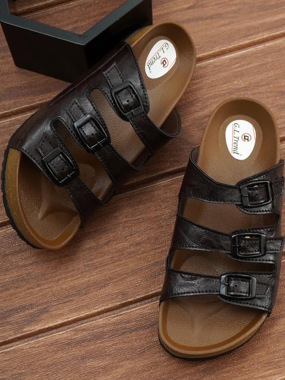 G L Trend Brown Leather Multi-Strap Orthopedic Comfort Slipper Sandal - view 1