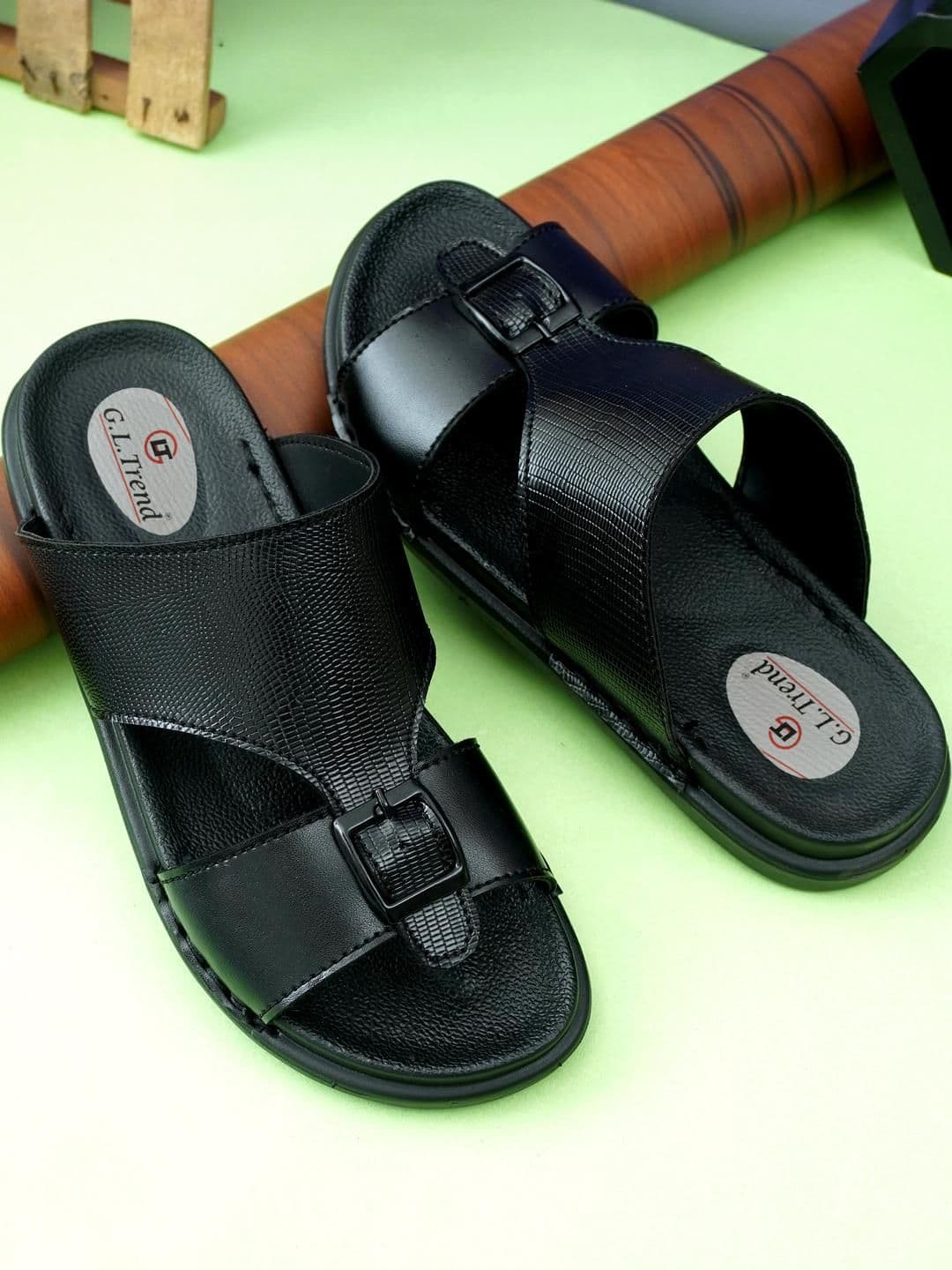 G L Trend Black Leather Cushioned footbed Slip-on Water-Resistant Sandals - view 1