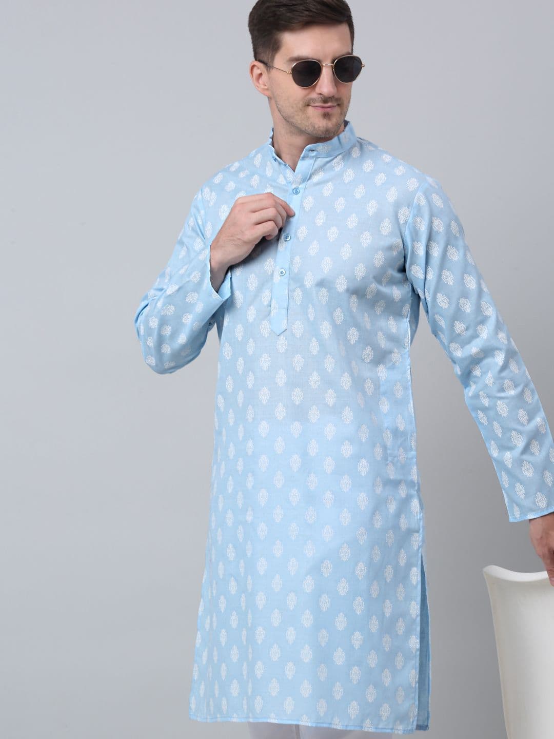 Jompers Floral Printed Mandarin Collar Cotton Straight Kurta - view 1
