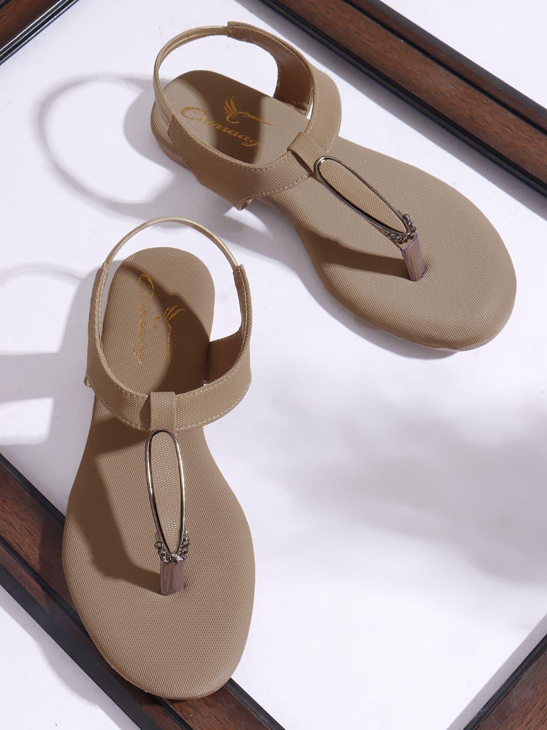 CHINRAAG Women Embellished Backstrap Open Toe T-Strap Flats - view 1