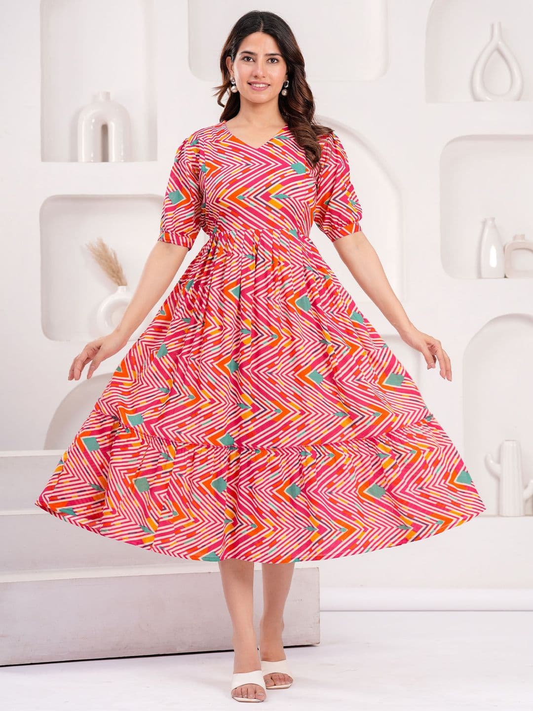 NITVAN Women Striped Maternity Cotton Anarkali Kurta - view 1