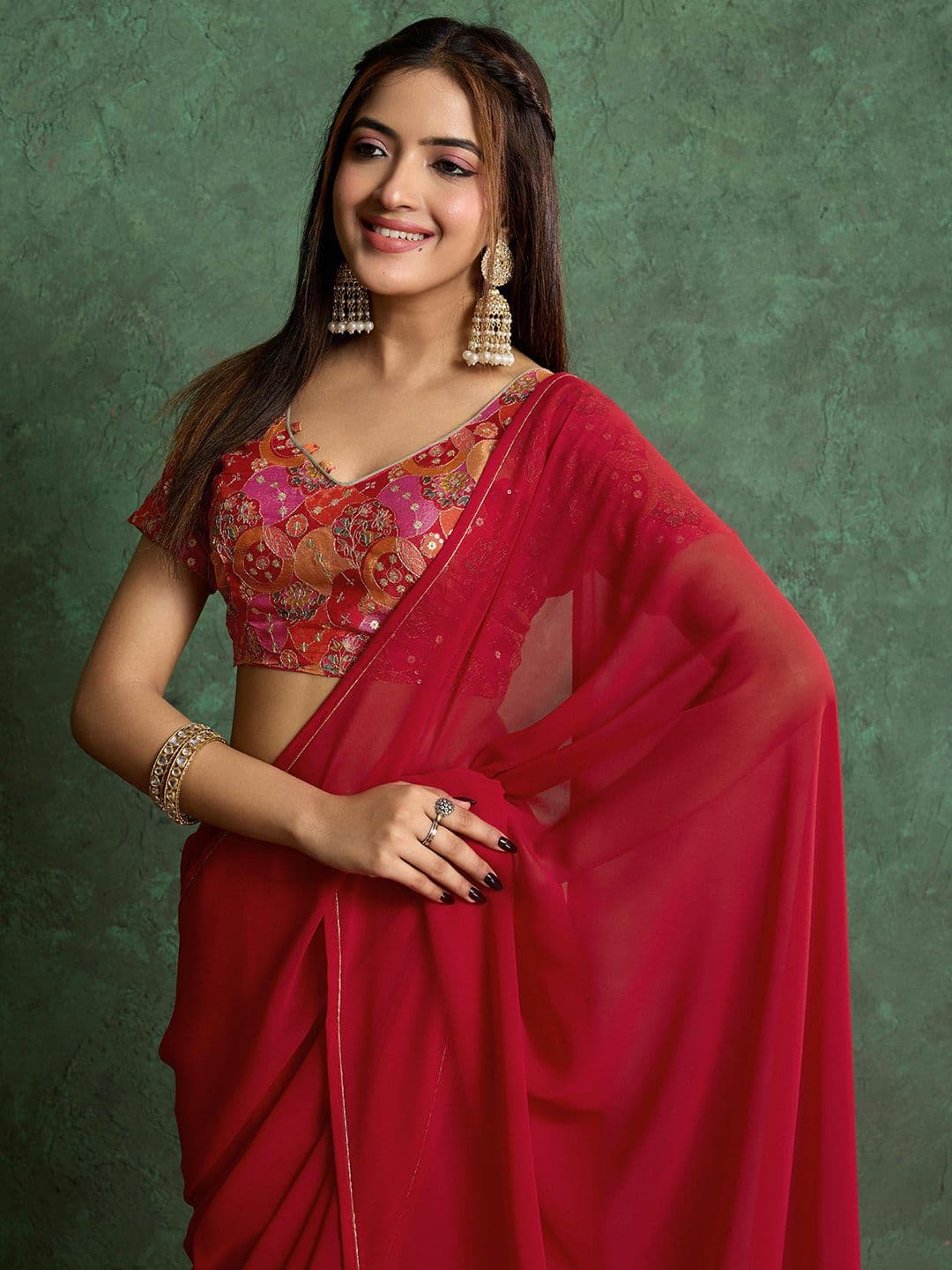 all about you Solid Saree With Heavy Embroidered Blouse - view 1