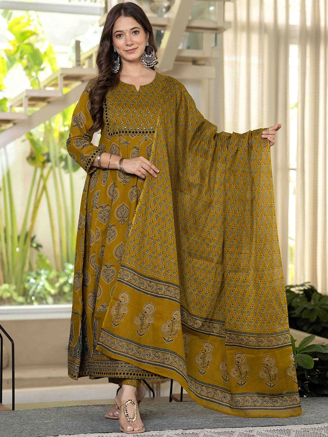 JAIMINI Women Floral Printed Cotton Kurta with Trousers & Dupatta - view 1