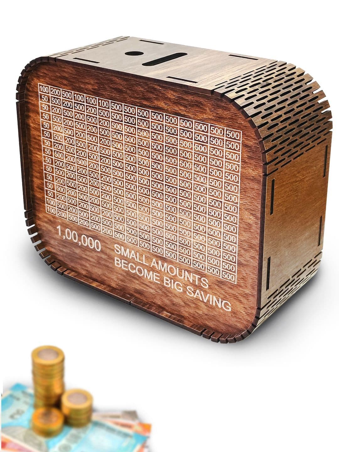 WEMBLEY Kids Wooden Piggy Bank Money Box with Savings Chart - view 1