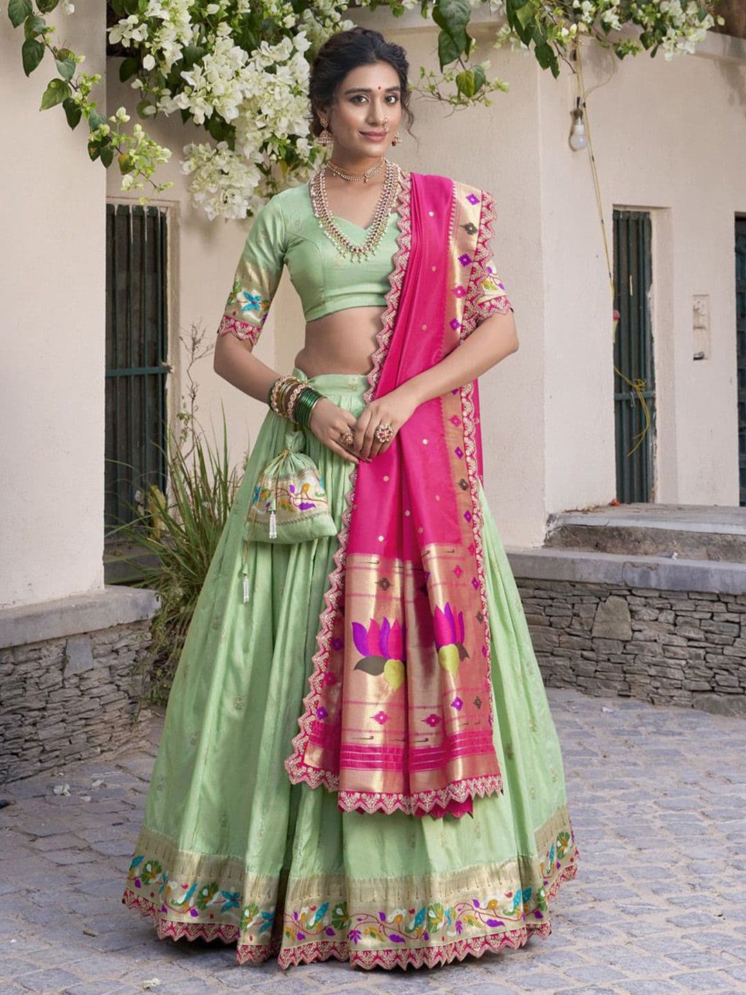 LOOKNBOOK ART Woven Design Ready To Wear Silk Lehenga And Unstitched Blouse With Dupatta - view 1