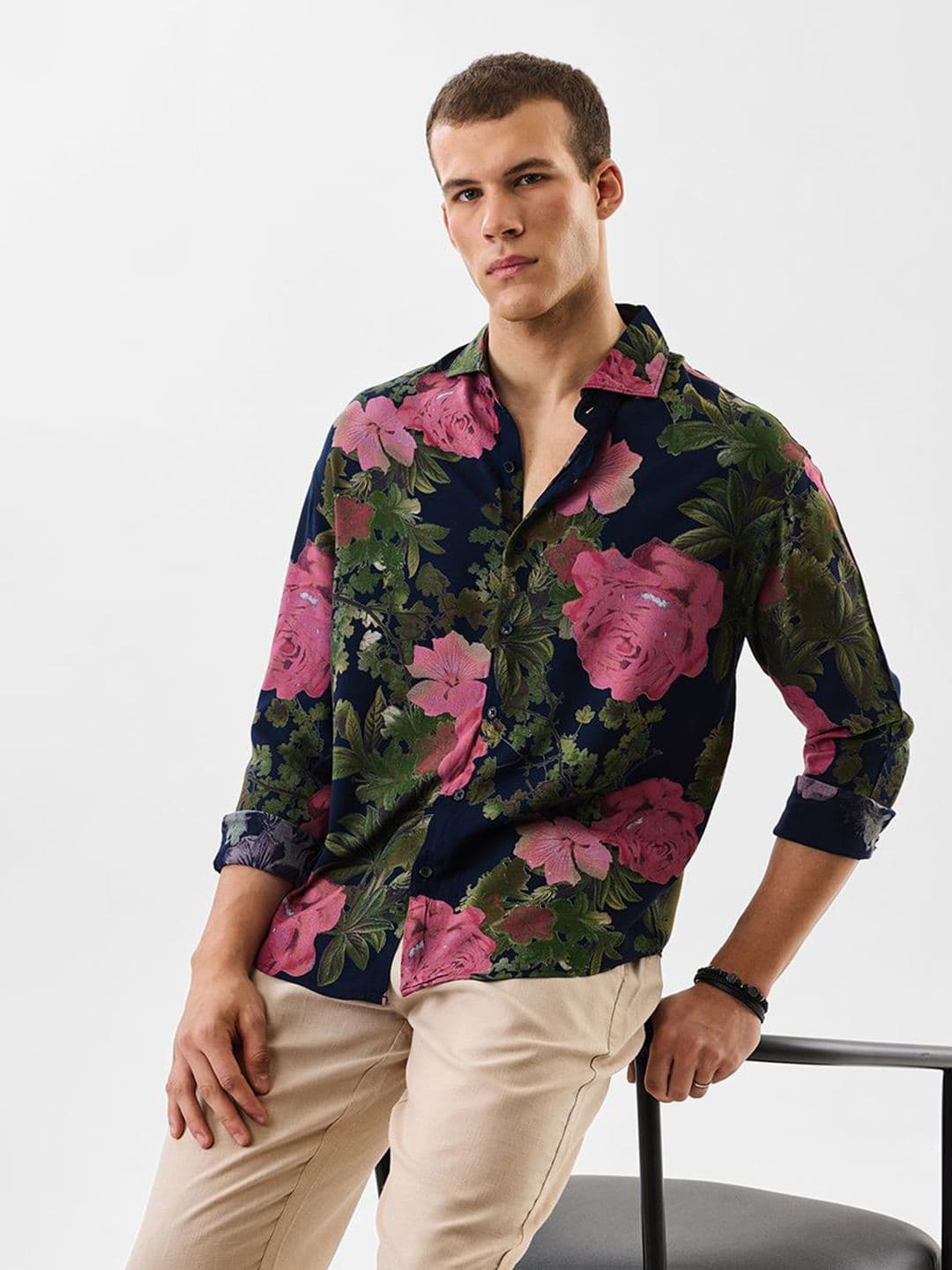 Snitch Floral Printed Roll-Up Sleeves Casual Shirt - view 1