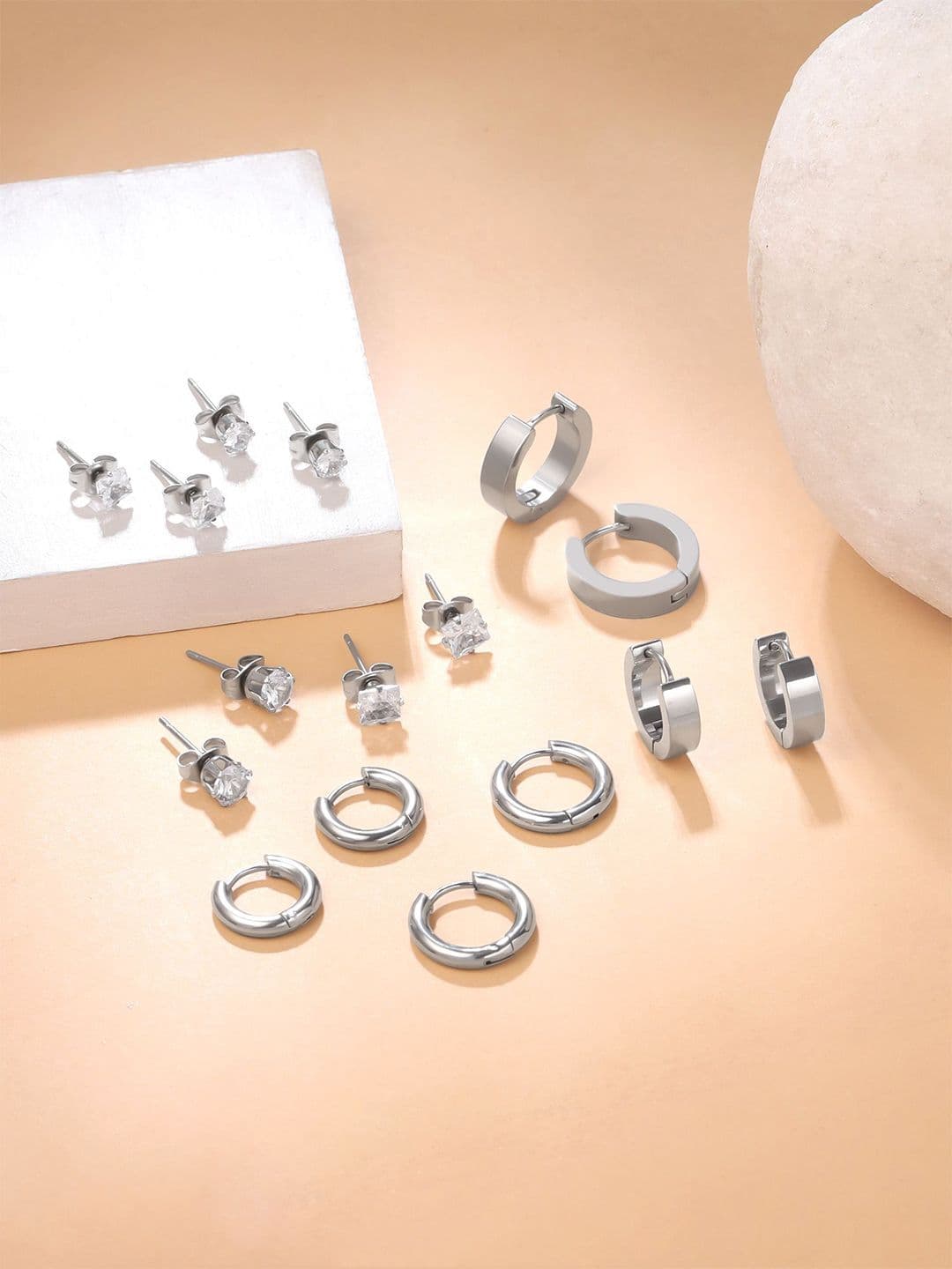 Yellow Chimes Men Set Of 8 Artificial Stones Studded Contemporary Studs Earrings - view 1