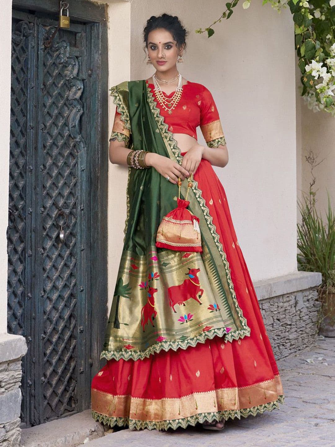 LOOKNBOOK ART Woven Design Ready To Wear Silk Lehenga And Unstitched Blouse With Dupatta - view 1