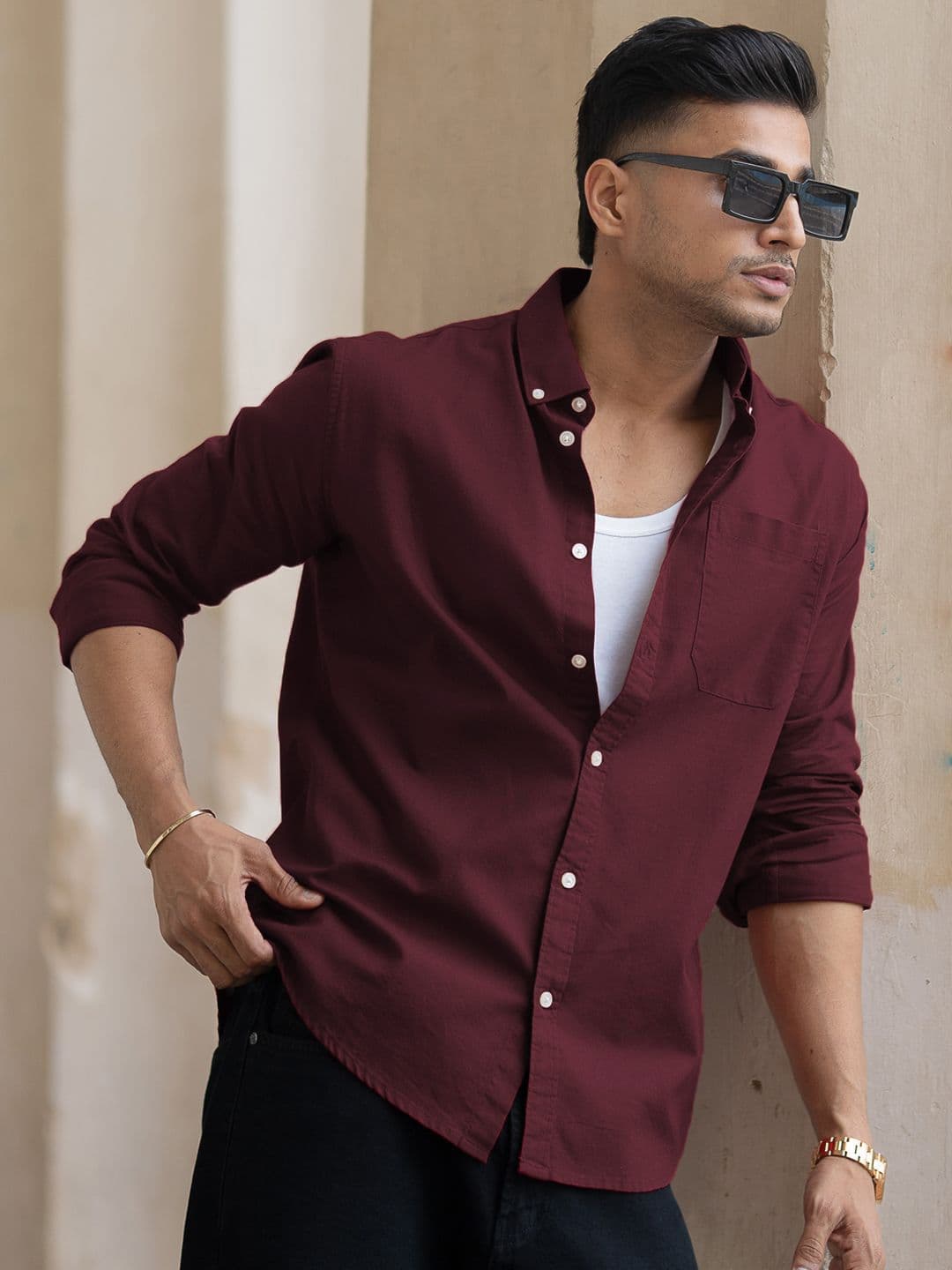 Powerlook Men Solid Button-Down Collar Pure Cotton Casual Shirt - view 1