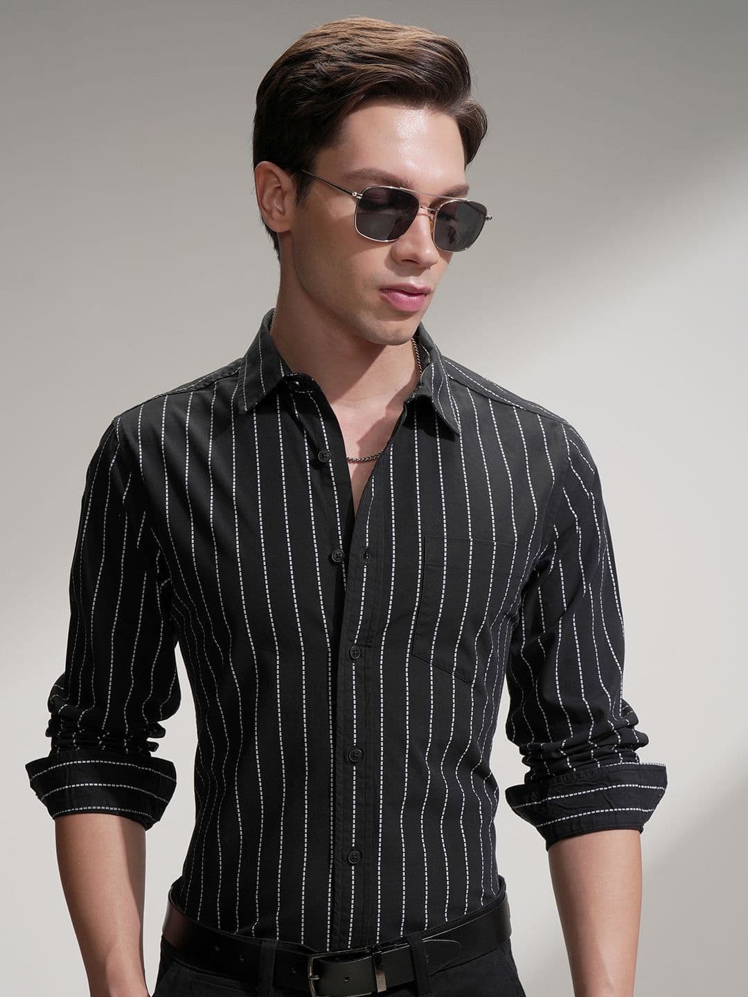 HIGHLANDER Vertical Striped Spread Collar Long Sleeves Cotton Casual Shirt - view 1