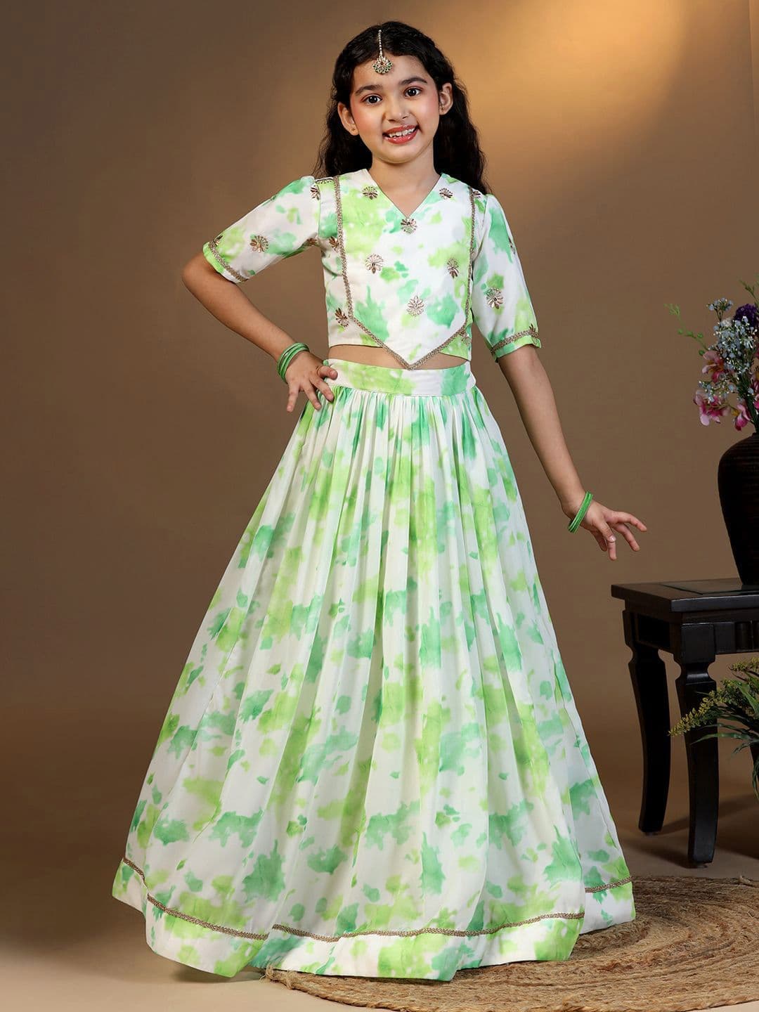 BAESD Girls Printed Silk Georgette Ready to Wear Lehenga Choli - view 1