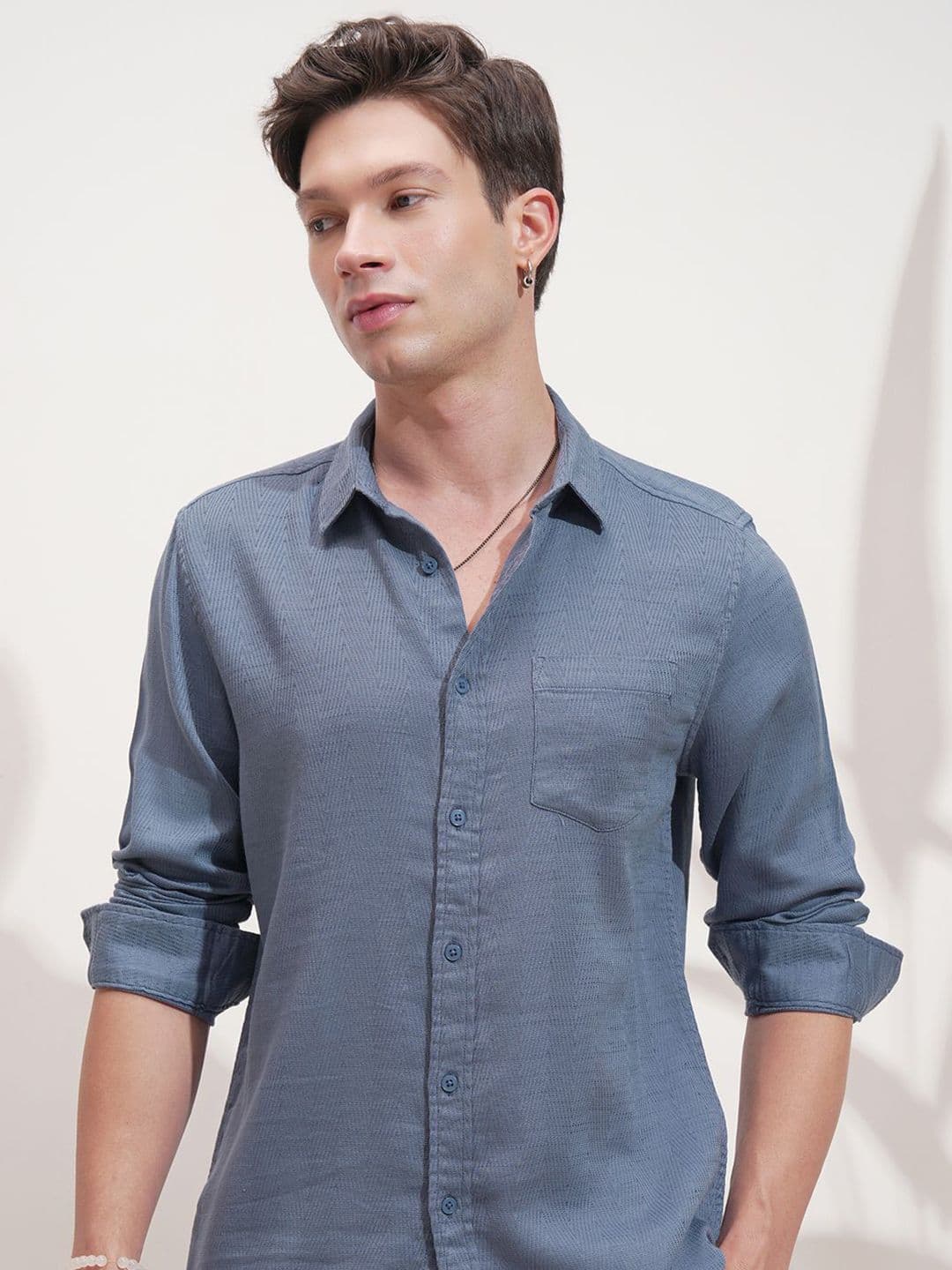HIGHLANDER Self Design Spread Collar Long Sleeves Slim Fit Casual Shirt - view 1