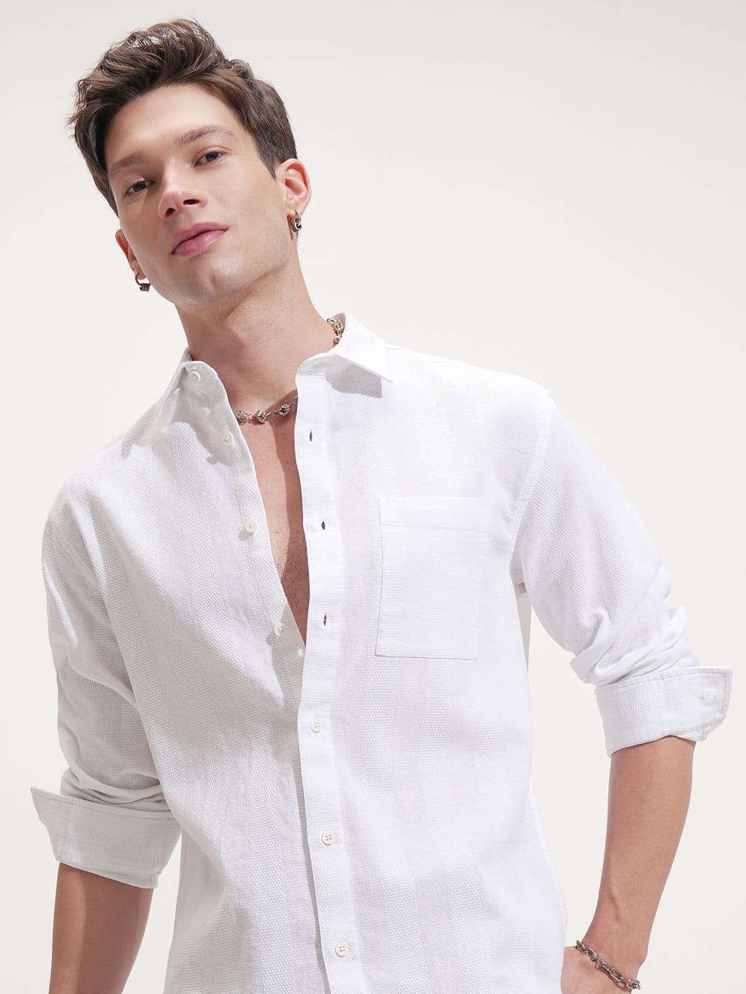 HIGHLANDER Men Textured Spread Collar Cotton Casual Shirt - view 1
