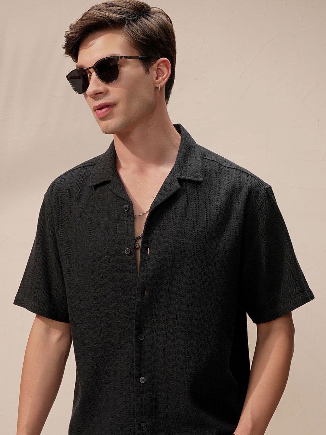 HIGHLANDER Self Design Spread Collar Relaxed Fit Casual Shirt - view 1