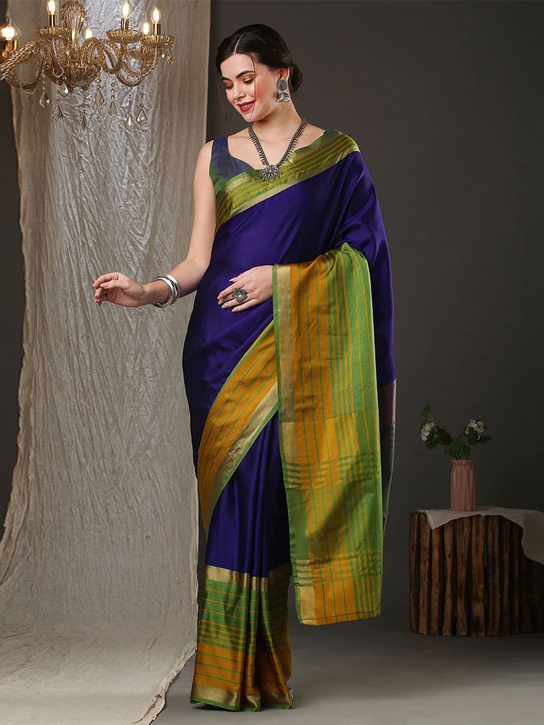 IndianRang Women Solid Silk Blend Saree - view 1