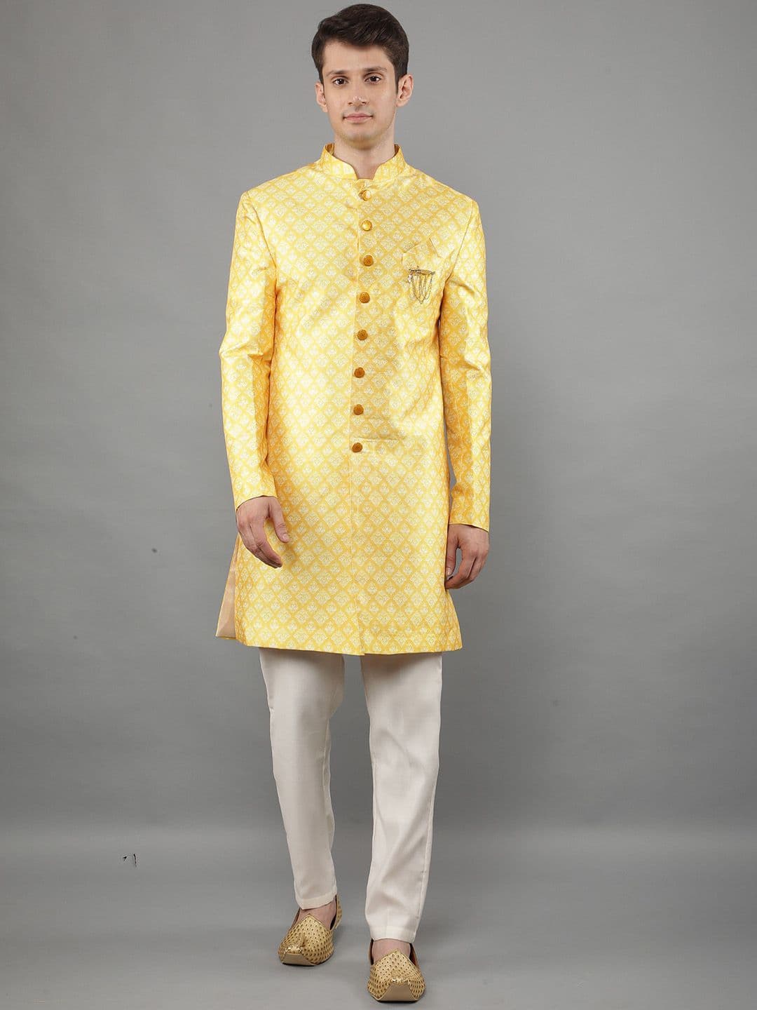 Manish Creations Printed Mandarin Collar Sherwani Set - view 1