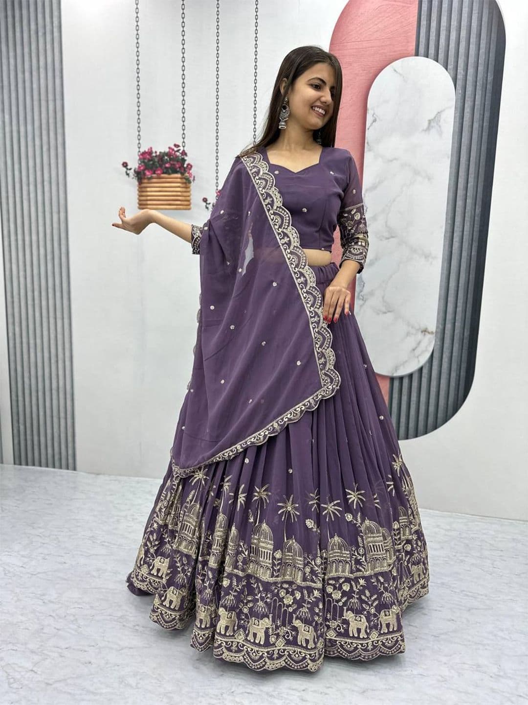 BAESD Embroidered Sequinned Art Silk Semi-Stitched Lehenga & Blouse With Dupatta - view 1