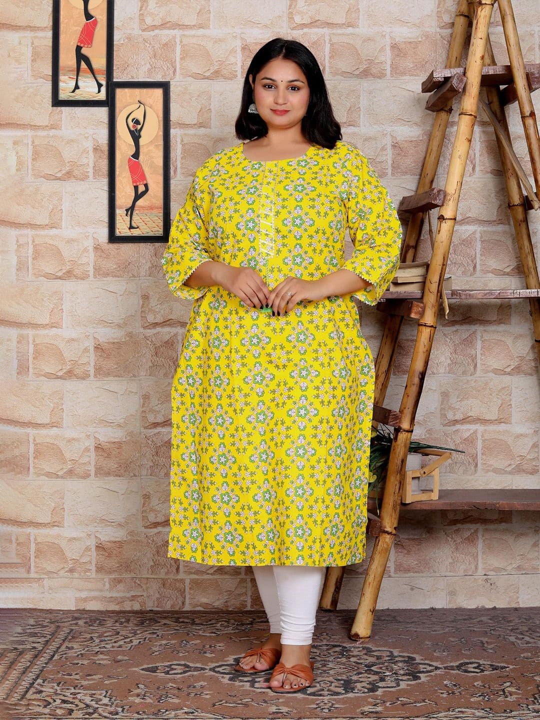 OH MI DIOS Women Plus Size Floral Printed Festive Cotton Straight Kurta - view 1