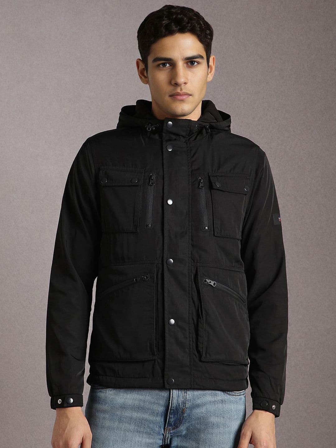Louis Philippe Jeans Hooded Open Front Jacket - view 1