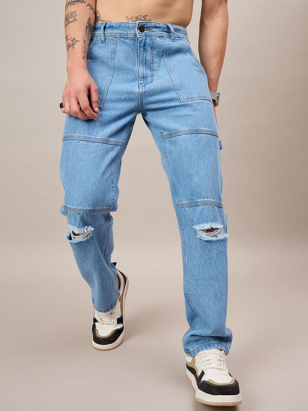 THE BEETEL HOUSE Men Loose Relaxed Fit Mid-Rise Slash Knee Light Fade Jeans - view 1